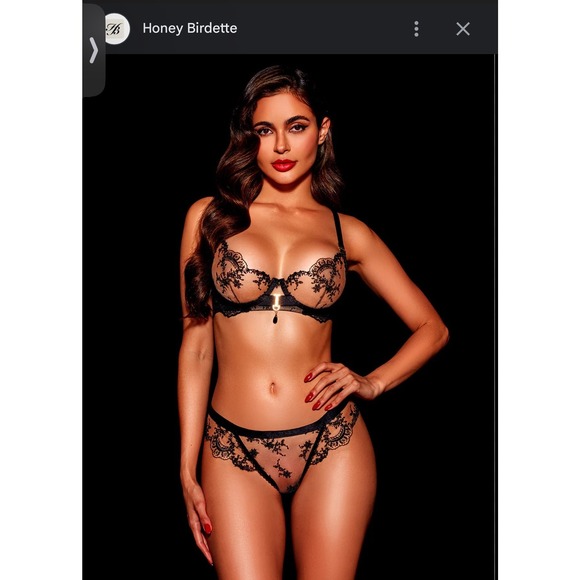 Honey Birdette Laura Black Lace Demi Bra with Gold Charm Detail US 32G UK 32F - Picture 6 of 6